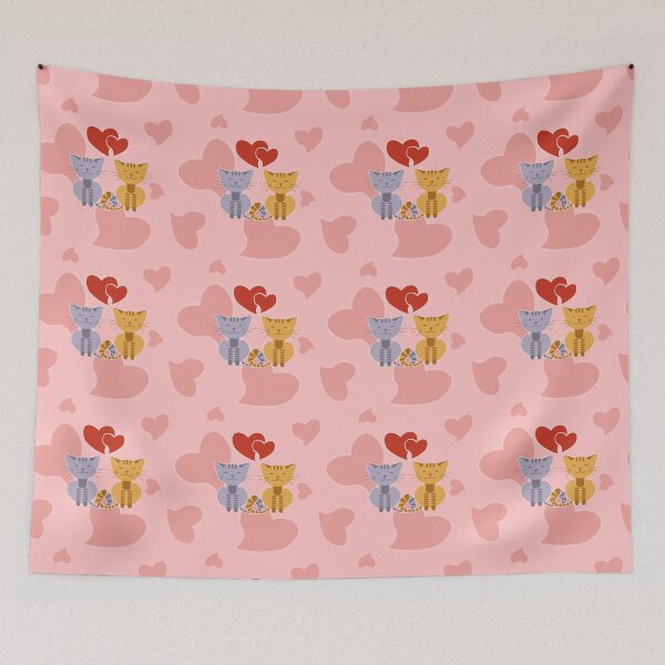 Item preview, Enamored cats on pink background designed and sold by Iryna Pakhomova.
