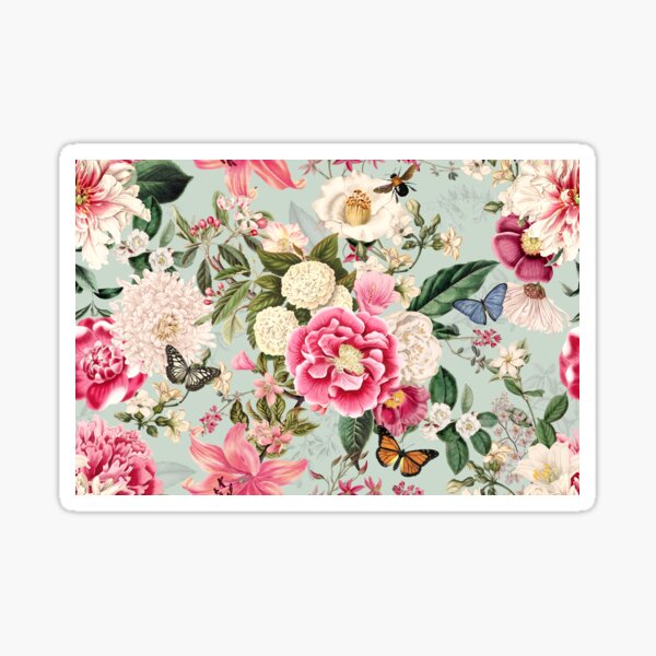 Item preview, Cottagecore English Rose Cottage Garden Flowers Floral Mint Green Pink Botanical Decor designed and sold by BohoStudio.