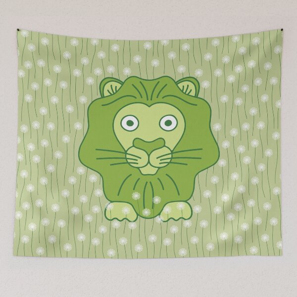 Item preview, Cute cartoon lion in a field of dandelions - Light Green designed and sold by Twist Design.