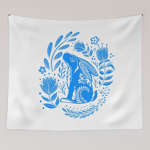 Item preview, Rabbit and flowers - folklore inspired designed and sold by Print N Stuff by Cristina Stancu.