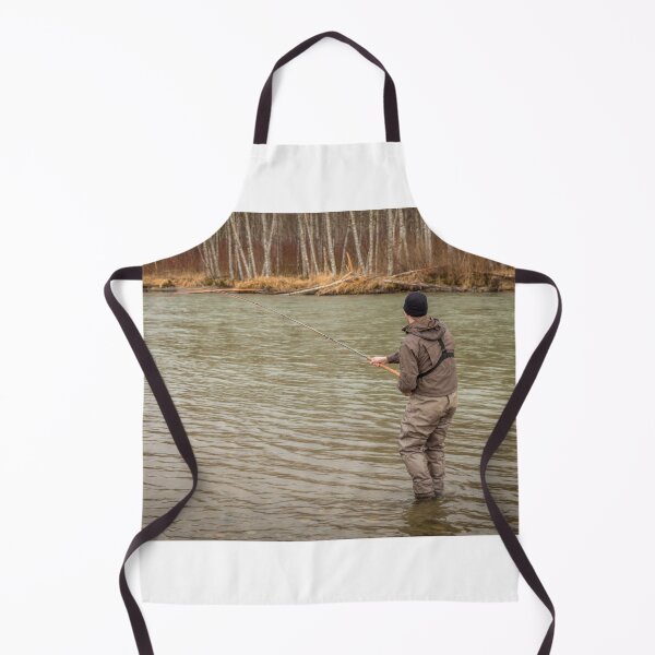 Item preview, A fly fisherman hooked into a big fish in a river with the rod bent designed and sold by SnapTPhotograph.