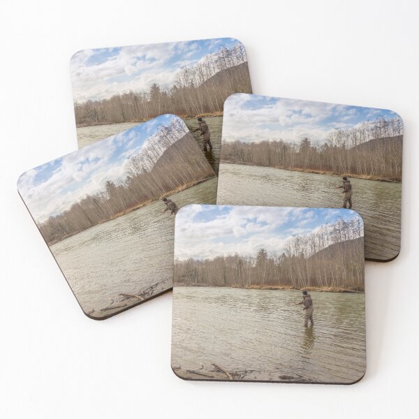 Item preview, A fisherman with a big fish on the line in a spring river in Canada designed and sold by SnapTPhotograph.