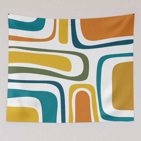 Item preview, Palm Springs Retro Midcentury Modern Abstract Pattern in Moroccan Teal, Mustard, Orange, Olive and White designed and sold by kierkegaard.