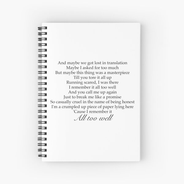 Taylor Swift All Too Well Spiral Notebooks | Redbubble