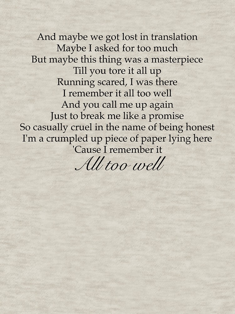 "Taylor Swift All Too Well Songtexte" Kapuzenjacke von rachelmp114 Redbubble