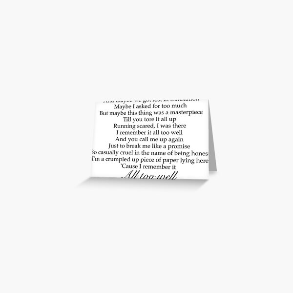 Clean” lyrics Taylor Swift  Greeting Card for Sale by Izabellebrown