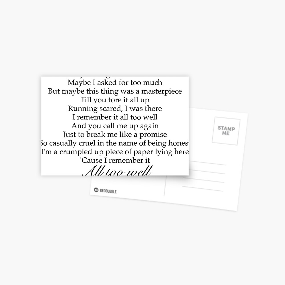 Taylor Swift All Too Well Lyrics Coasters (Set of 4) for Sale by