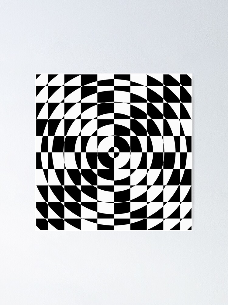 Op Art Black and White Abstract Checkered Circles | Poster