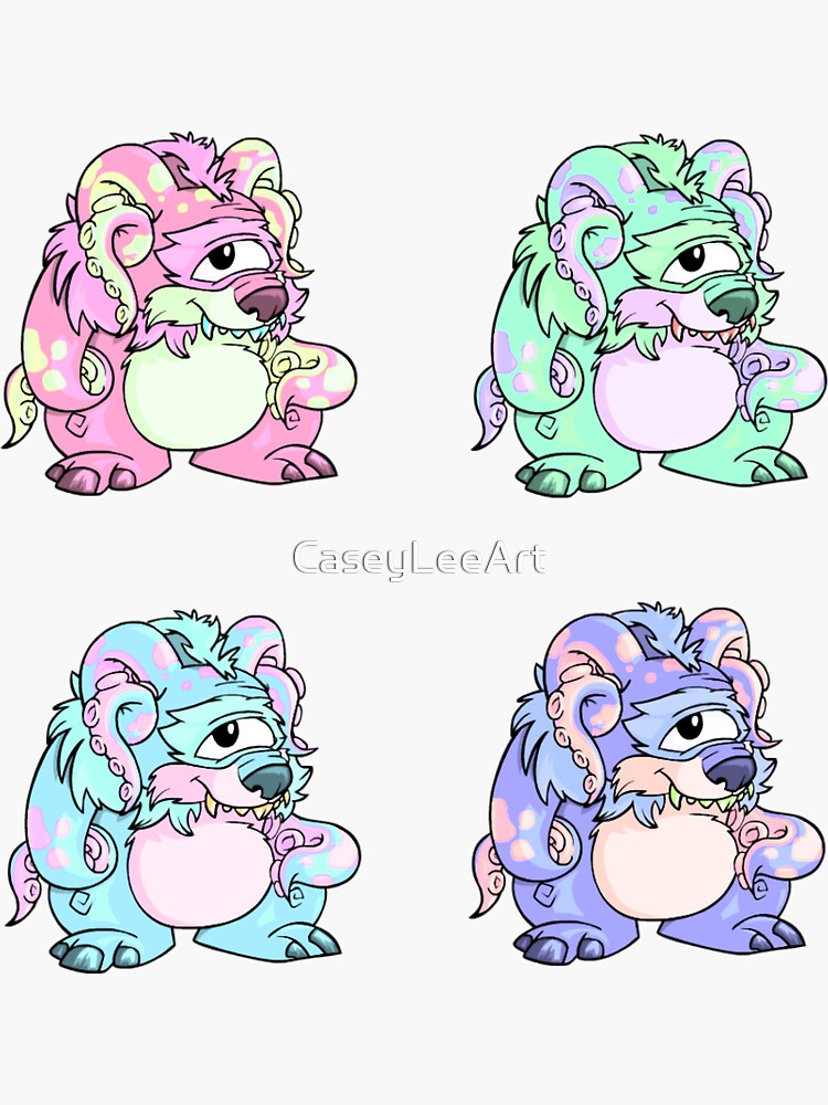 "Pastel Mutant Yurble Set Neopets " Sticker for Sale by CaseyLeeArt