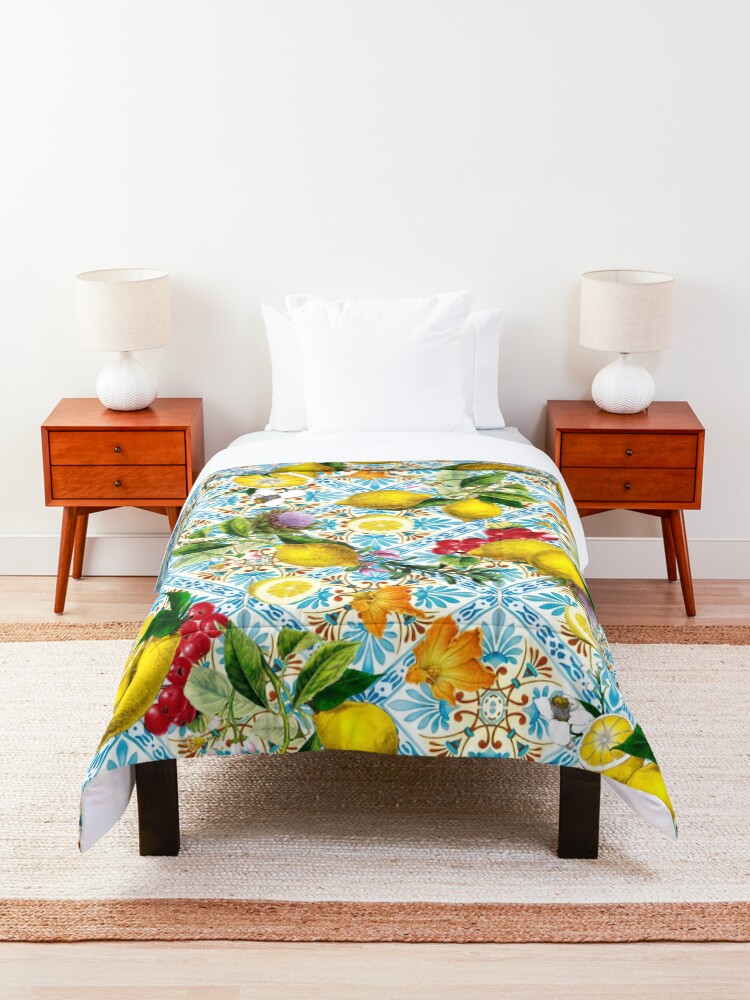 Alternate view of Sicilian lemons and romantic tiles cottagecore aesthetic Comforter
