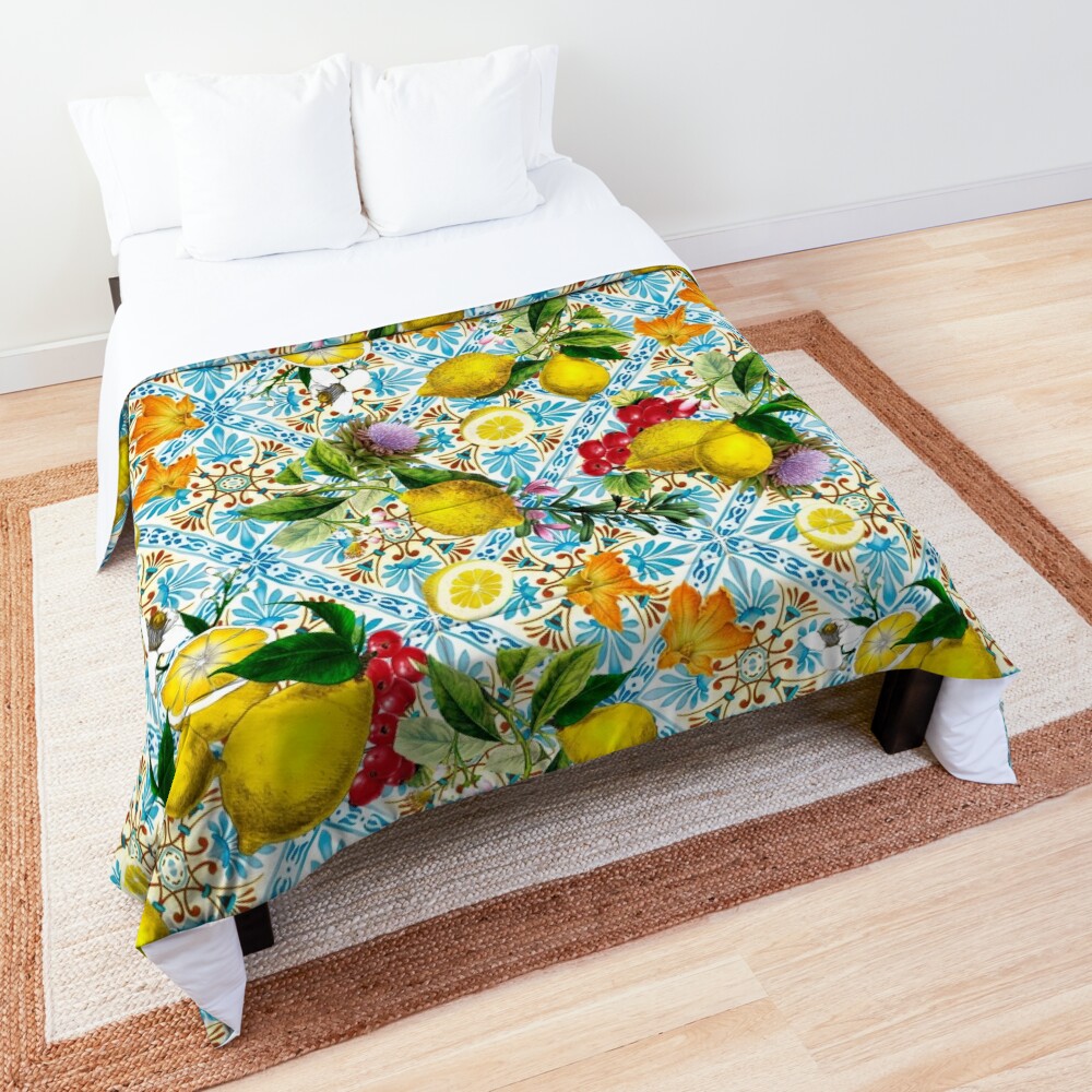 Sicilian lemons and romantic tiles cottagecore aesthetic Comforter