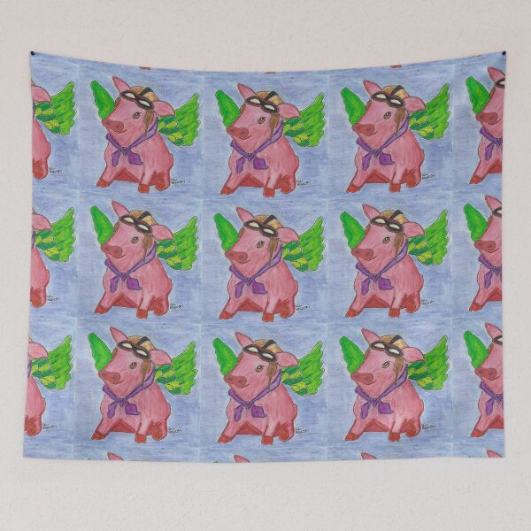 Item preview, Aviator Pig with a Hat, Scarf, and Wings designed and sold by AliCatOriginals.
