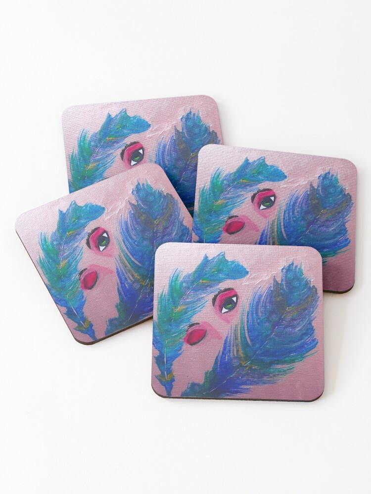 Thumbnail 1 of 5, Coasters (Set of 4), Feathers designed and sold by RinaArling.