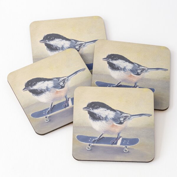 Item preview, Why Fly When You Can Skate? - chickadee skateboard painting designed and sold by Emily Bickell.