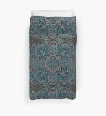 Black, white, turquoise mandala pattern Duvet Cover
