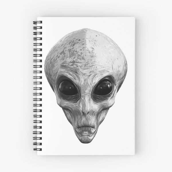 Aperçu de l'œuvre Alien Ufo Portrait noir et blanc créée et vendue par PeterADesign.
