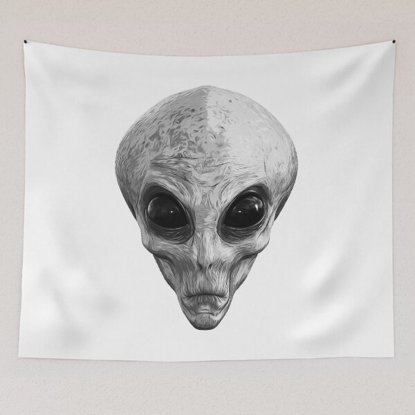 Item preview, Alien Ufo Portrait black and white designed and sold by PeterADesign.