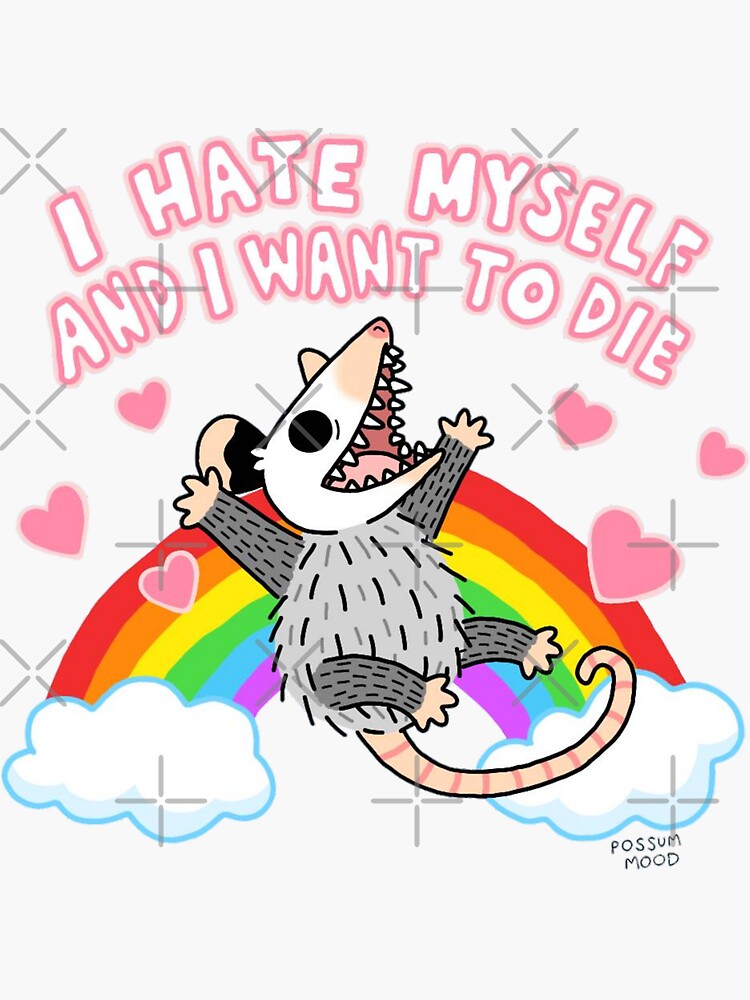 Thumbnail 3 of 3, Sticker, I Hate Myself designed and sold by possum-mood.