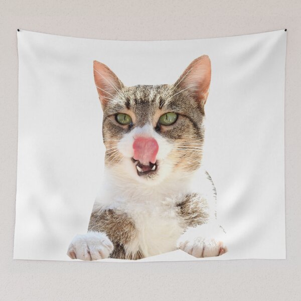 Item preview, hungry cat smacking its lips, cat kisses designed and sold by Stephanie  Skeem.