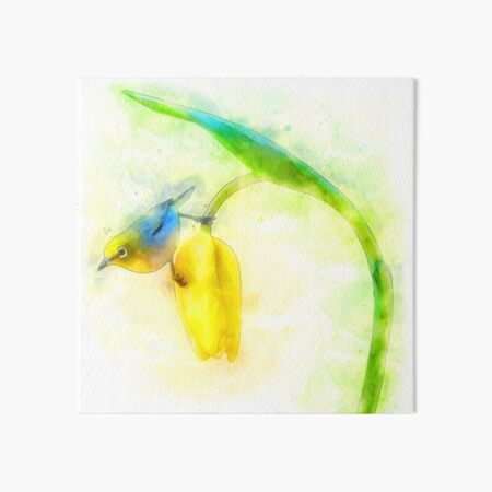 Item preview, Japanese white eye bird on tulip watercolor painting designed and sold by lifewithbirds.