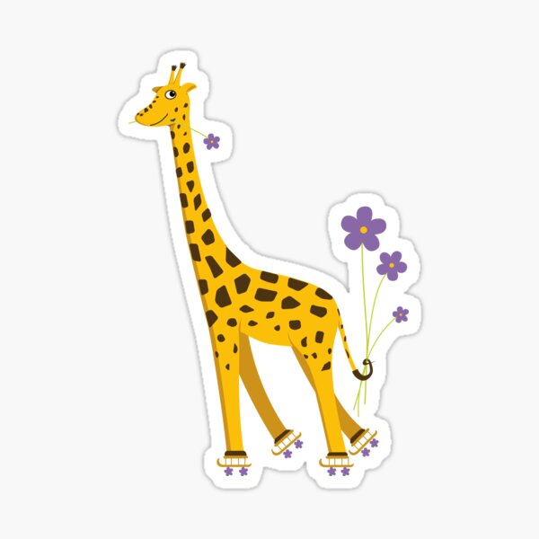 Purple Cartoon Funny Giraffe Roller Skating Sticker