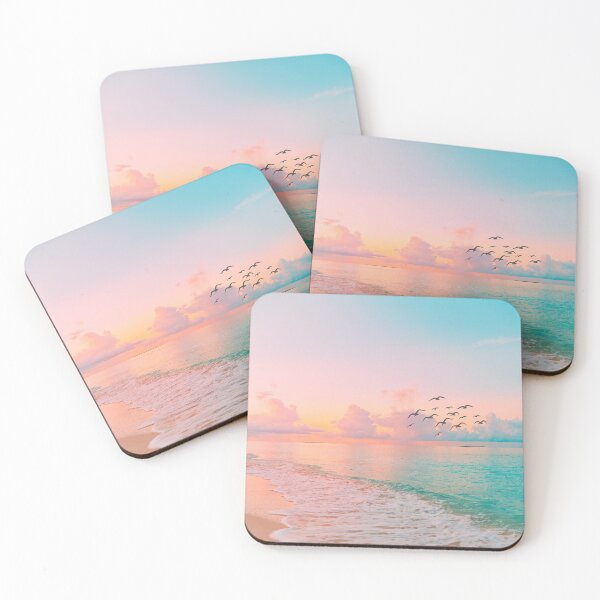 Item preview, Calm Sunset at the Beach, Ocean Seawaves and Flock of Birds Art designed and sold by MrGiftee.