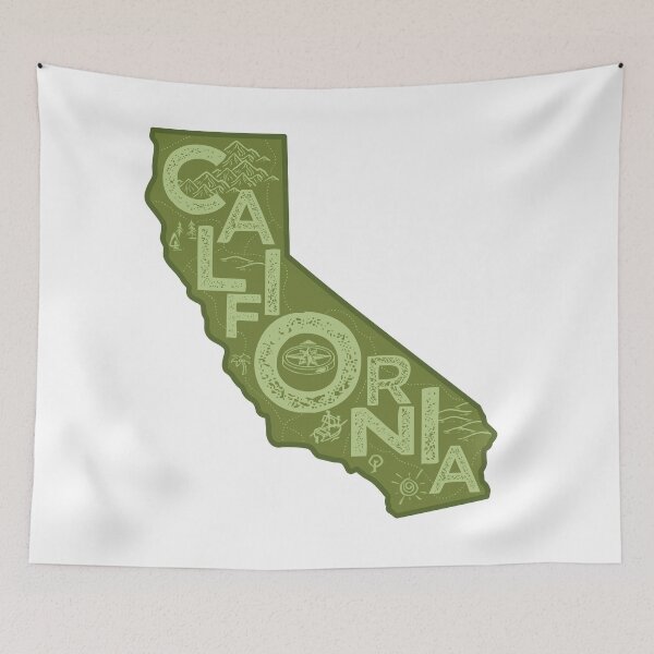 Item preview, California Map Typography Green designed and sold by HelloGentry.