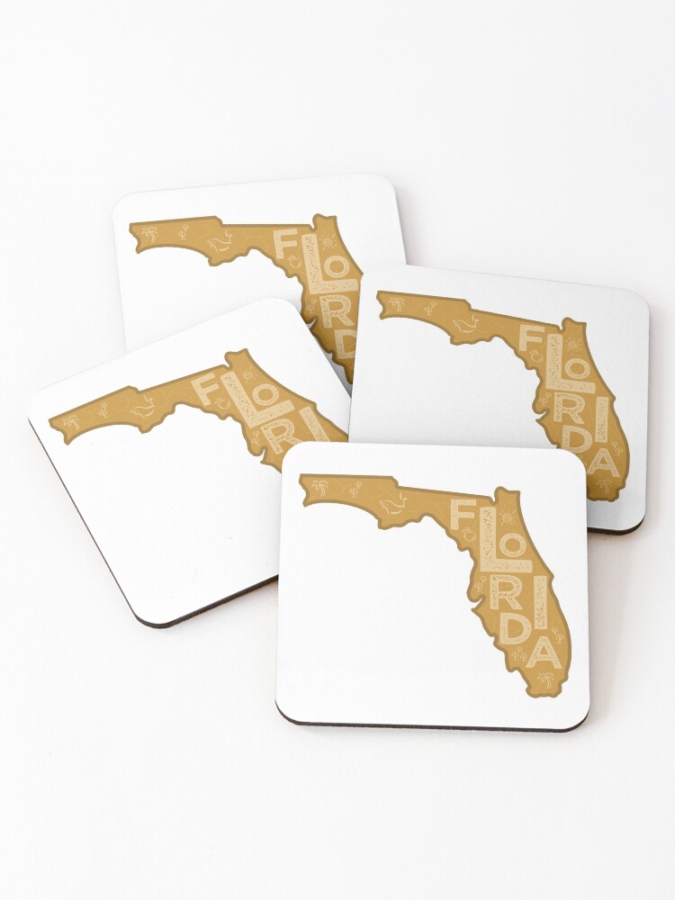 Thumbnail 1 of 5, Coasters (Set of 4), Florida Map Typography Brown designed and sold by HelloGentry.