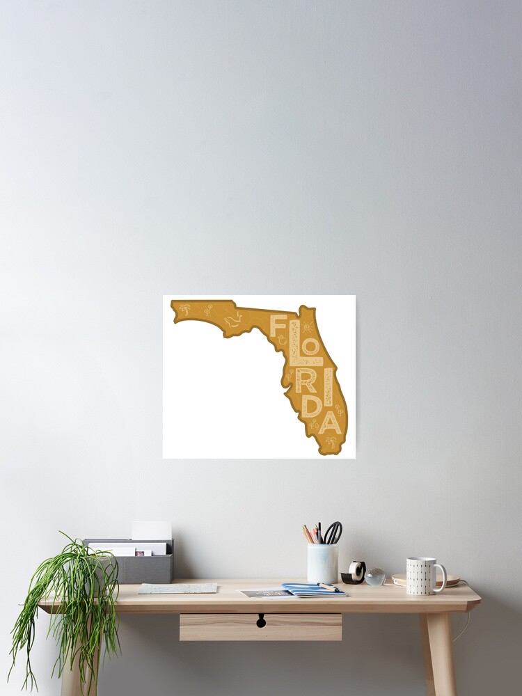 Thumbnail 2 of 3, Poster, Florida Map Typography Brown designed and sold by HelloGentry.