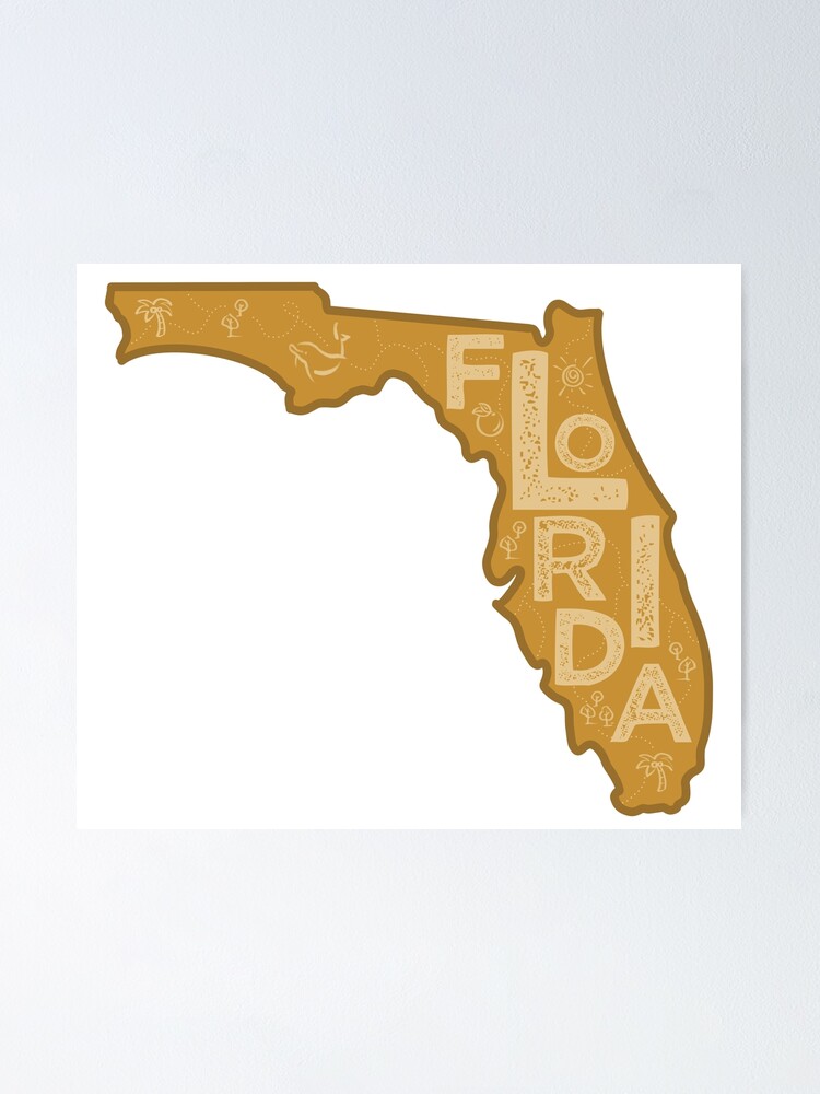 Thumbnail 1 of 3, Poster, Florida Map Typography Brown designed and sold by HelloGentry.
