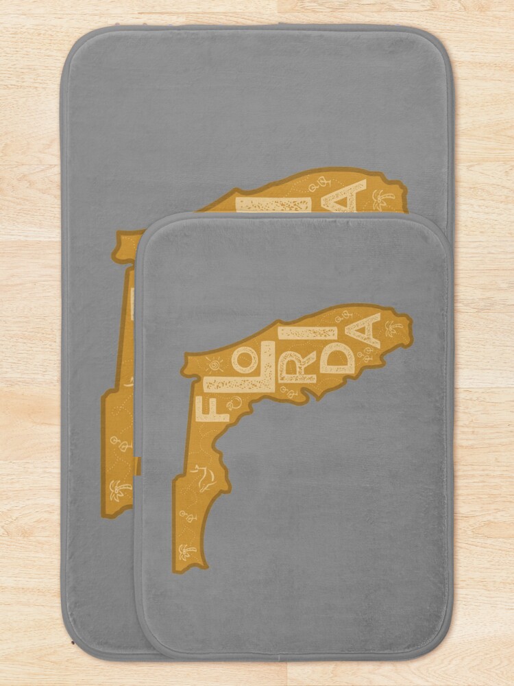 Thumbnail 5 of 6, Bath Mat, Florida Map Typography Brown designed and sold by HelloGentry.