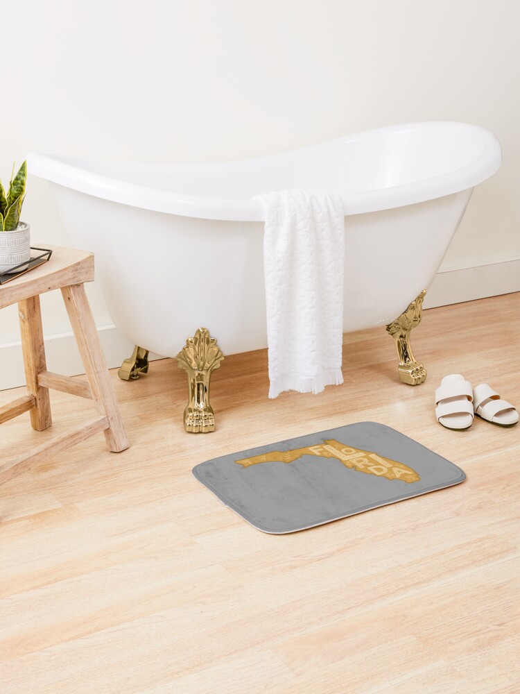 Thumbnail 2 of 6, Bath Mat, Florida Map Typography Brown designed and sold by HelloGentry.