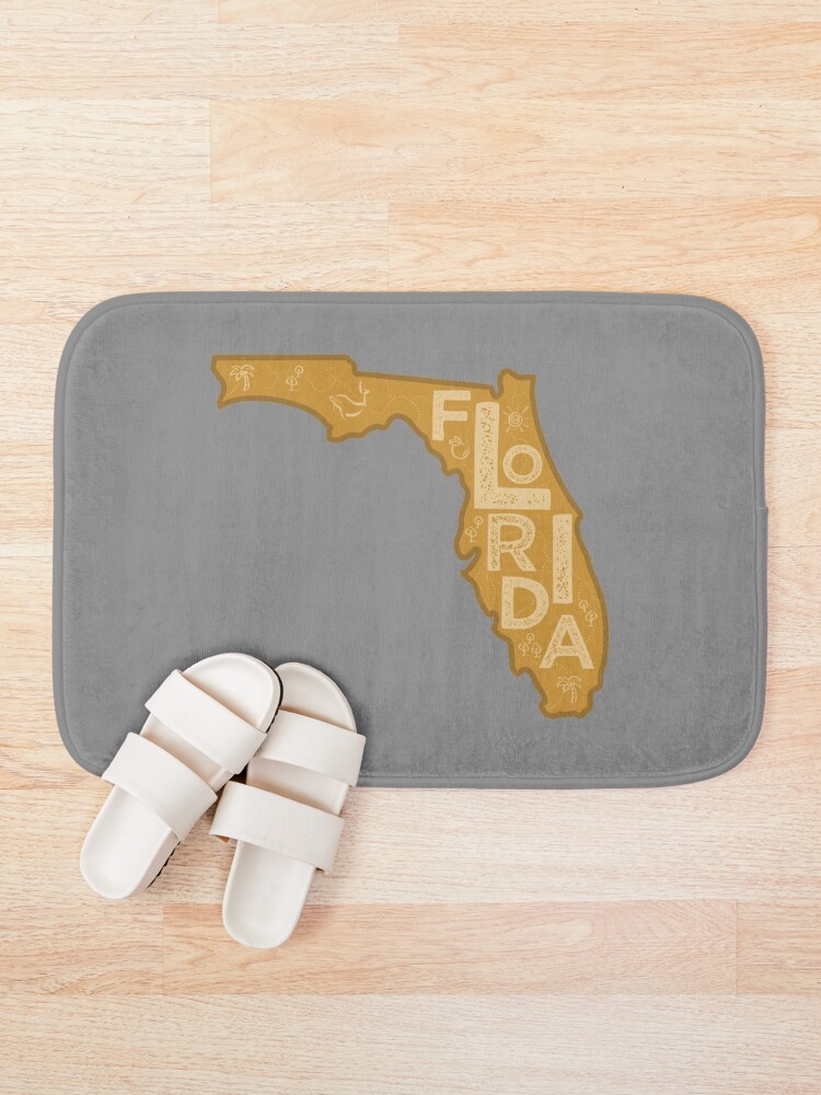 Thumbnail 1 of 6, Bath Mat, Florida Map Typography Brown designed and sold by HelloGentry.