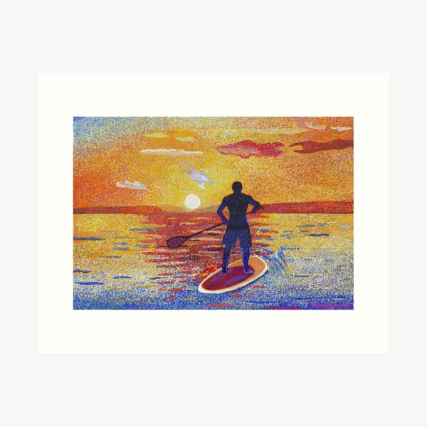 Peace and Paddle Fine Art Print Yoga Watercolor Painting Paddle Board Yoga  Gift Paddle Boarding Art Man Paddle Boarding 