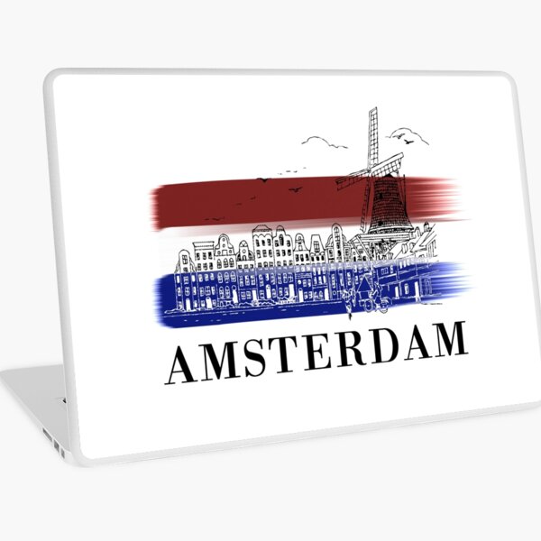 Item preview, Amsterdam Skyline Sketch With Netherlands Flag Background designed and sold by cttdesign.