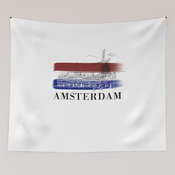 Item preview, Amsterdam Skyline Sketch With Netherlands Flag Background designed and sold by cttdesign.