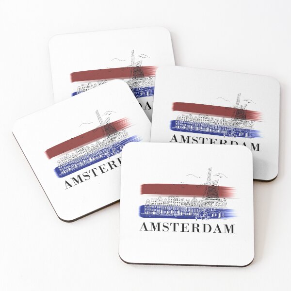 Item preview, Amsterdam Skyline Sketch With Netherlands Flag Background designed and sold by cttdesign.