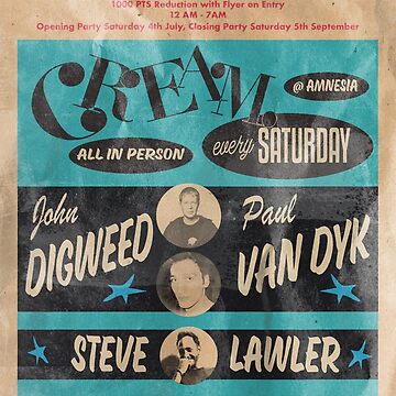 Aperçu de l'œuvre Amnesia Ibiza 1998 John Digweed Paul Van Dyk Crème Vintage de Lick-Design
