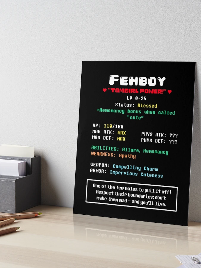 Femboy RPG Stats // For A Cute, Nerdy, Geeky Tomgirl Gamer&rdquo; Art 