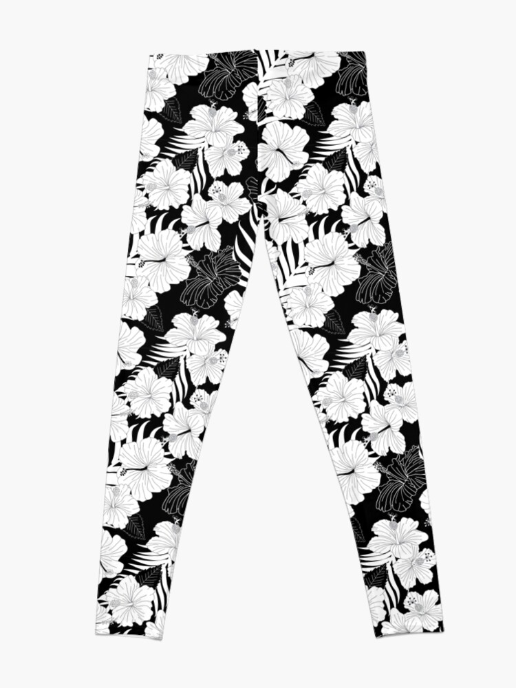 Tropical Hibiscus Flower Pattern In Black And White Leggings By Hothibiscus Redbubble