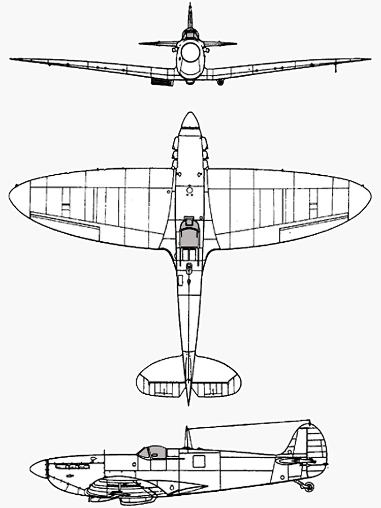 SPITFIRE. Supermarine, Spitfire, Fighter, WWII, 1942, Fighter, WWII, 1942, Black on White. by TOMSREDBUBBLE