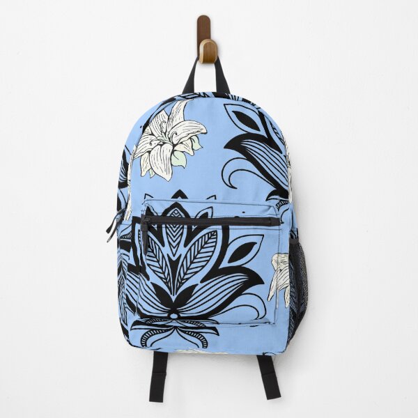 Item preview, Black and White Floral Pattern Design on Blue Background designed and sold by mariagram17.