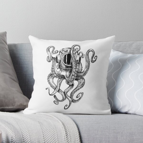 Octopus Scuba Diver Helmet Throw Pillow