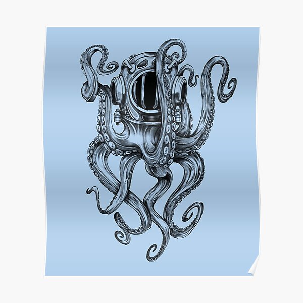 Octopus Scuba Diver Helmet Poster