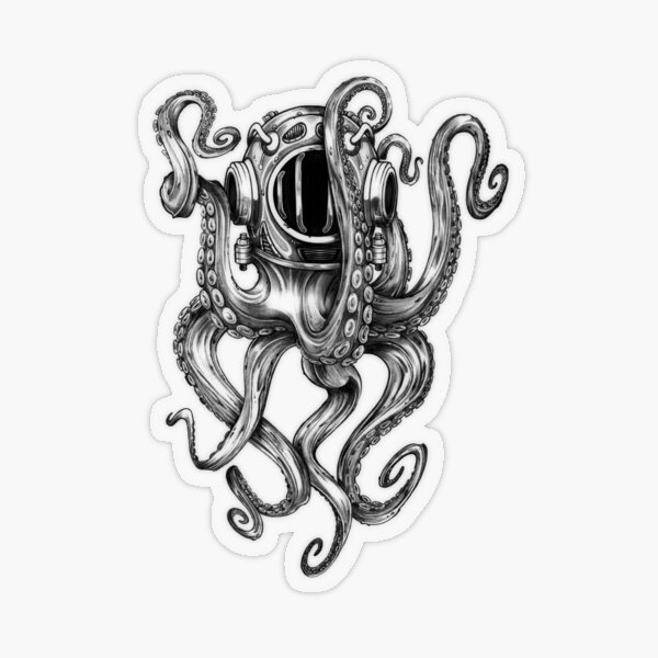 "Octopus Scuba Diver Helmet" Sticker by BertramSales Redbubble