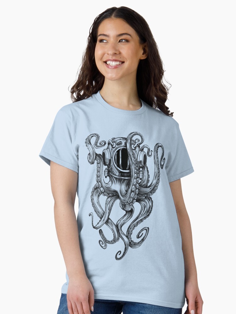 Thumbnail 1 of 7, Classic T-Shirt, Octopus Scuba Diver Helmet designed and sold by BertramSales.