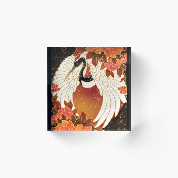 Magic crane and peonies Acrylic Block