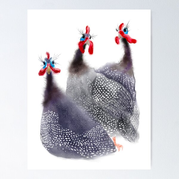 Item preview, Gaggle of Three Guinea fowl birds designed and sold by orangerinka.