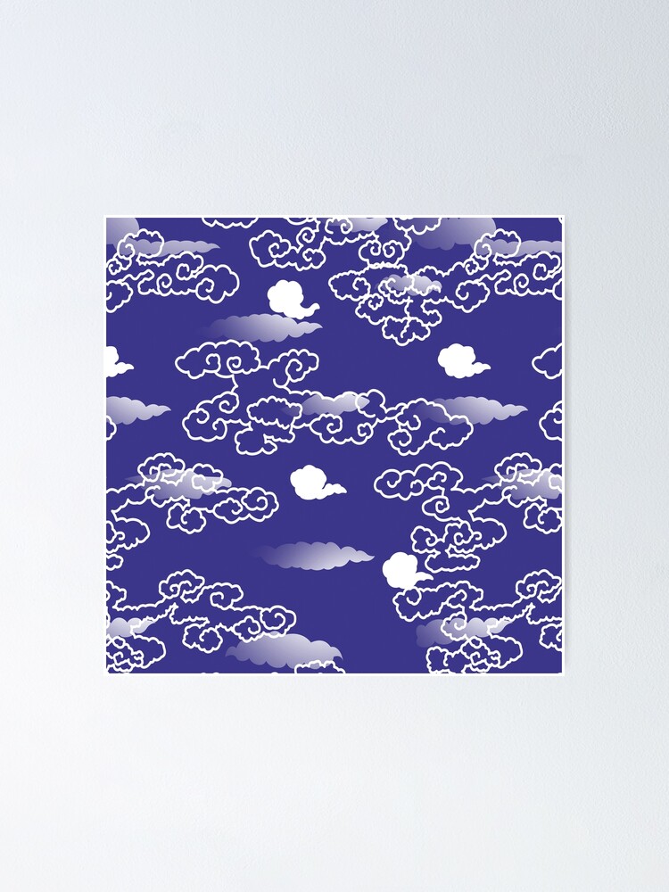 &ldquo;Japanese cloud traditional kimono pattern royal blue design " Poster