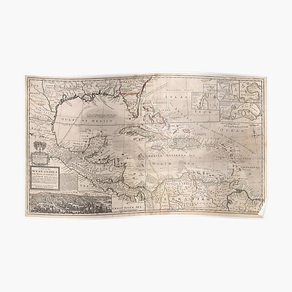 Vintage Map of The Caribbean (1732) 2 Poster